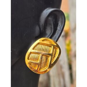 1980's Nina Ricci Signed Vintage Modernist Gold Plated Clip-On Earrings